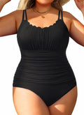 Women's Plus Size One Piece Swimsuit with Tummy Control - Ribbed Bathing Suit, Black+22