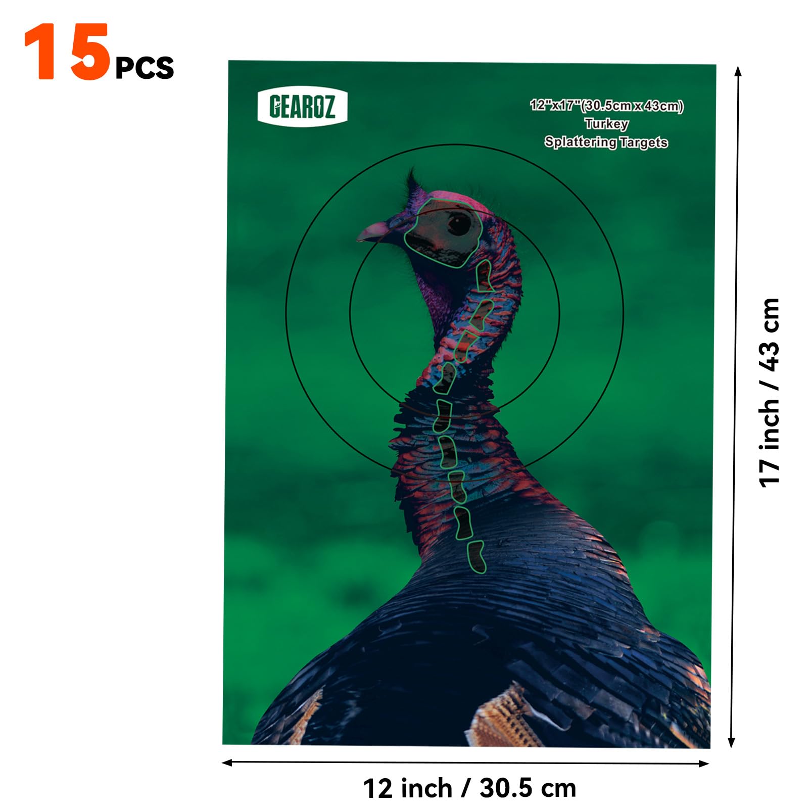 GearOZ Turkey Targets for Shotgun Patterning, 15PCS 12”x17” Splatter Target Stickers for Turkey Shooting Practice, Pre-Game Realistic Animal Target Self-Adhesive Reactive Paper Stickers for Practice