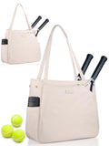 CHICECO Tennis Tote Bag for Women, Large Tennis Racket Bag, 2 Racket Capacity, Beige