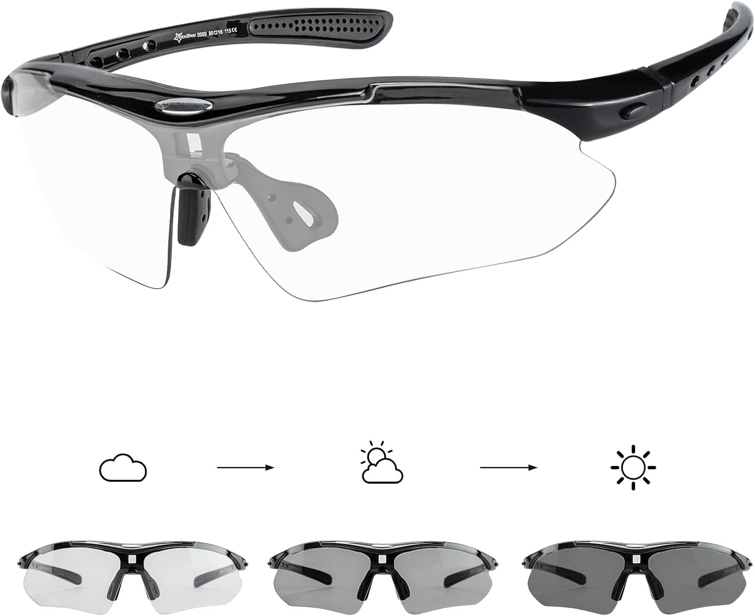ROCKBROS Photochromic Pickleball Glasses - Cycling Sunglasses with Removable Elastic Band | Unisex Fit