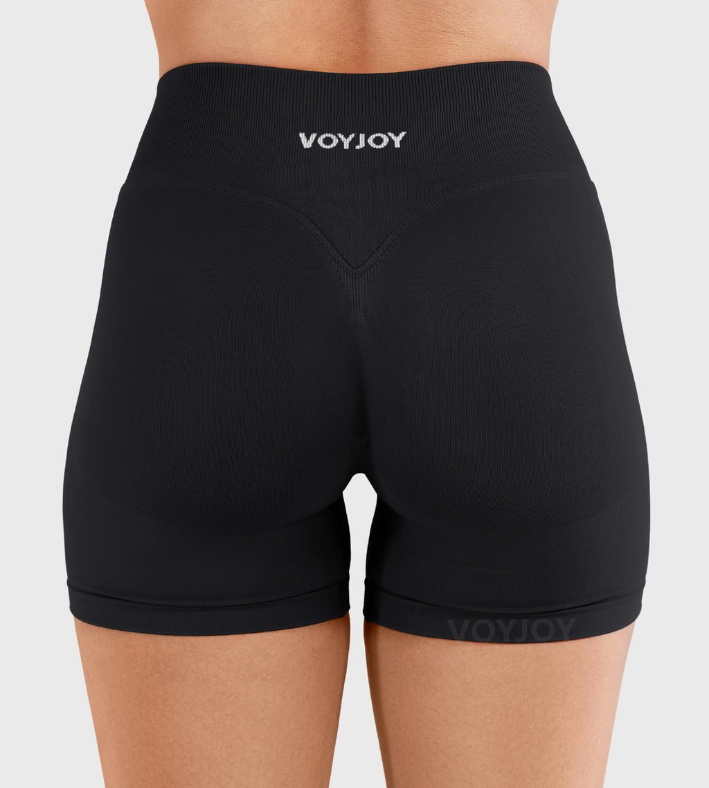 VOYJOY Women's Yoga Shorts - 4.5" Seamless Hidden Scrunch for Butt Lifting | No Front Seam Design