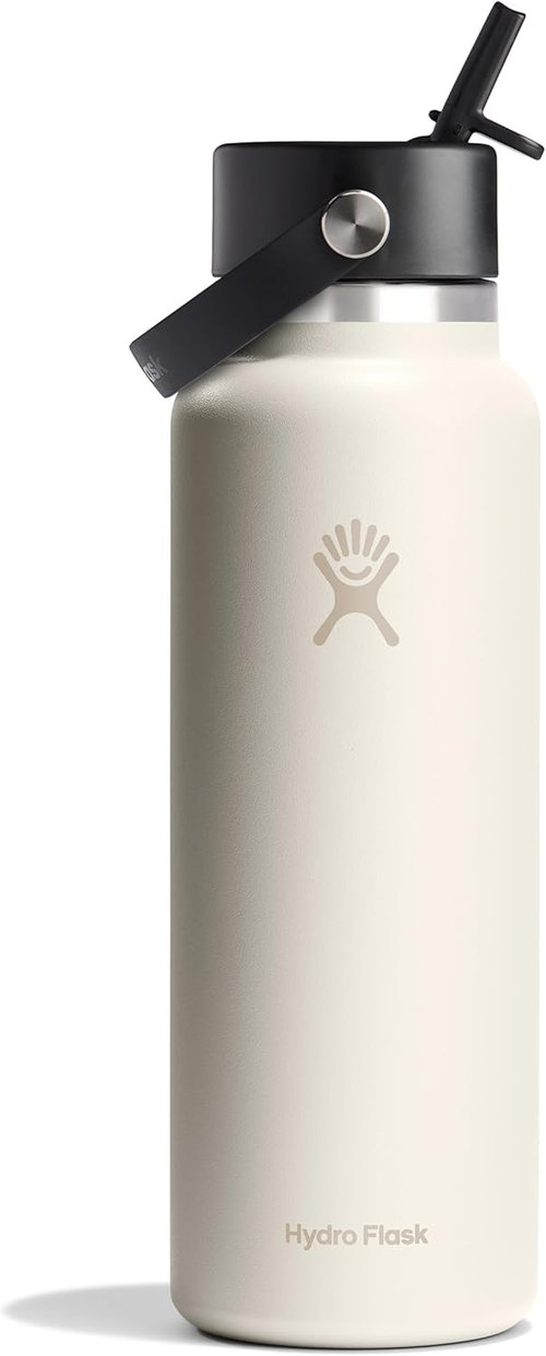 Hydro Flask Water Bottle - Insulated Stainless Steel with Wide Straw Lid | 40 Oz Ivory, Leakproof