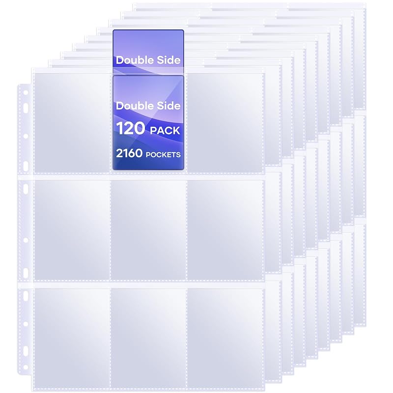 120 Pack 9-Pocket Double-Sided Card Sleeves - 2160 Card Binder Pages, Clear + Variation: Clear+120