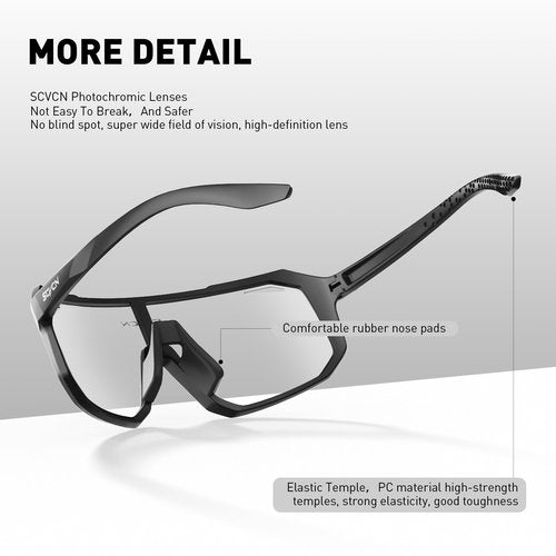 SCVCN Photochromic Cycling Glasses Sports Sunglasses Clear Men Women Bicycle MTB UV400 Protection Running Mountain Bike Baseball Biking Goggles Riding BMX Golf Driving Softball Black 501