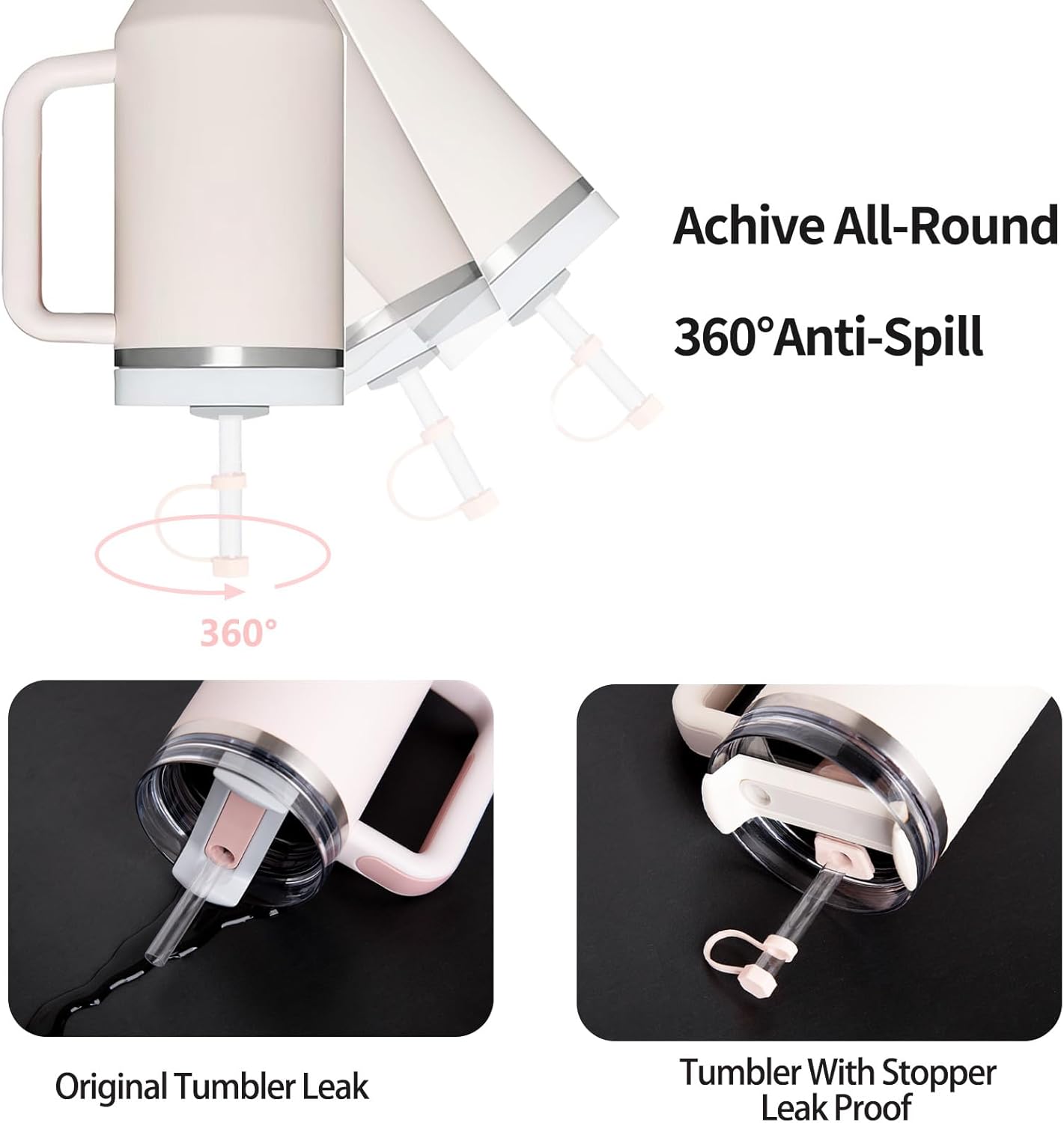 Silicone Spill Stopper Set - Compatible with Stanley Cup 2.0 | 30oz & 40oz with Straw Cover (Set of 2, Rose Quartz)