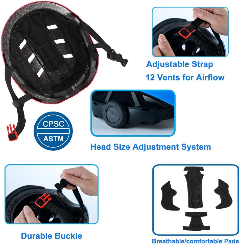 Skiennix Bike Skateboard Helmet - Adjustable Multi-Sport Protection | 3 Sizes for Adults, Youth & Kids