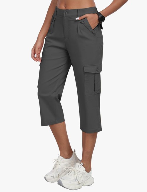 MoFiz Women's Cargo Capris - Lightweight Cotton Hiking Pants with 6 Pockets | Summer Travel Essentials