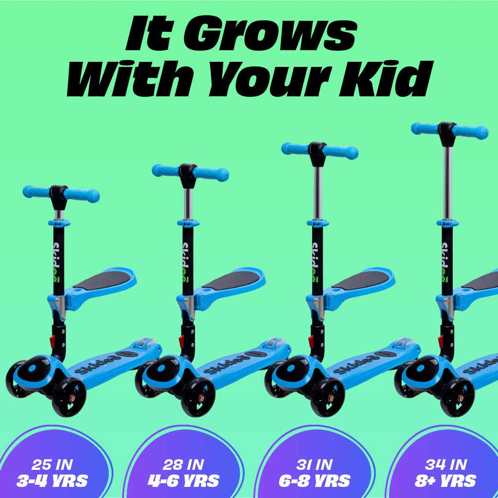 SKIDEE Kick Scooter for Kids 3-5 Foldable 3 Wheel Scooter with Lean-to-Steer, Adjustable Height, Removable Seat & LED Light Wheels Toddler Scooter for 3 to 12 Year Old Boys/Girls