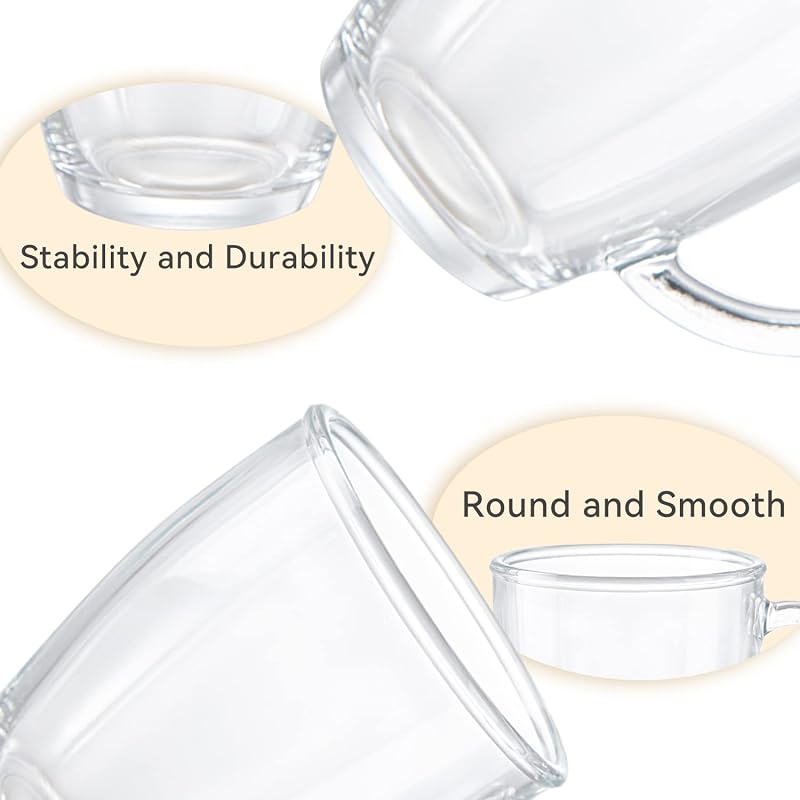 [6 Pack 12 Oz] Premium Glass Coffee Mugs with Handle – 6 Clear Tea Glasses for Hot or Cold Beverages, Ideal for Americano, Latte, or Macchiato – Variation: 6