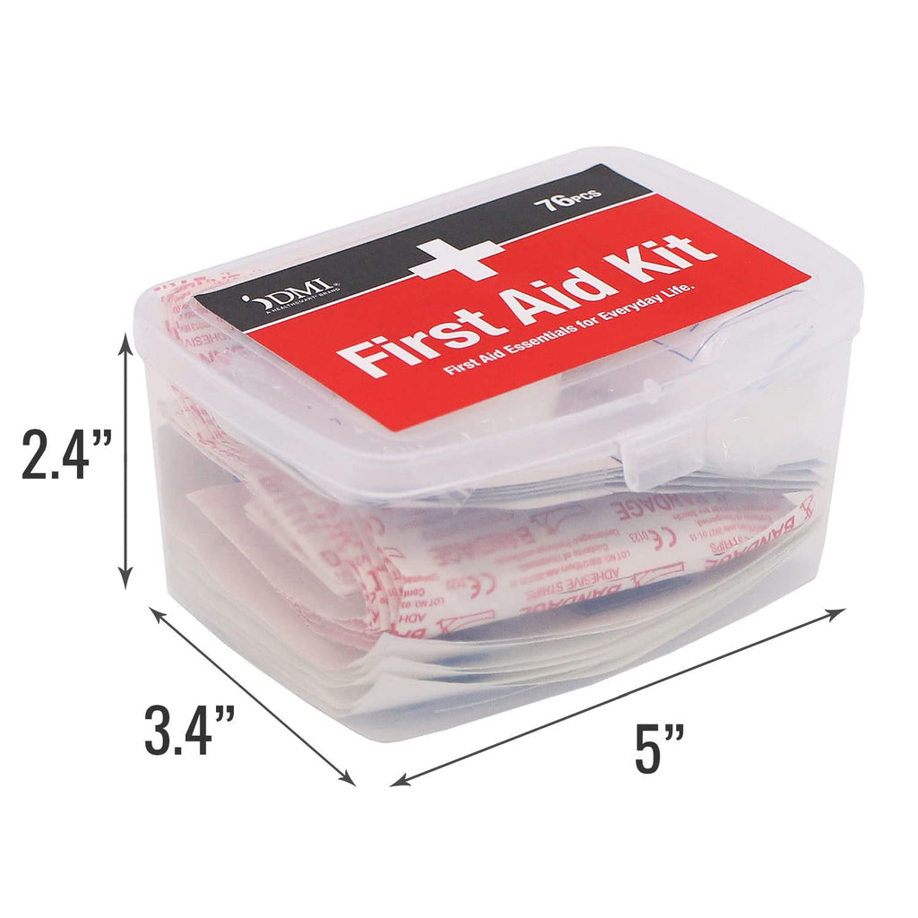 DMI 76-Piece First-Aid Kit, Portable All-Purpose Use for Minor Cuts and Scrapes, Durable Water-Resistant Case, Convenient and Portable for Travel