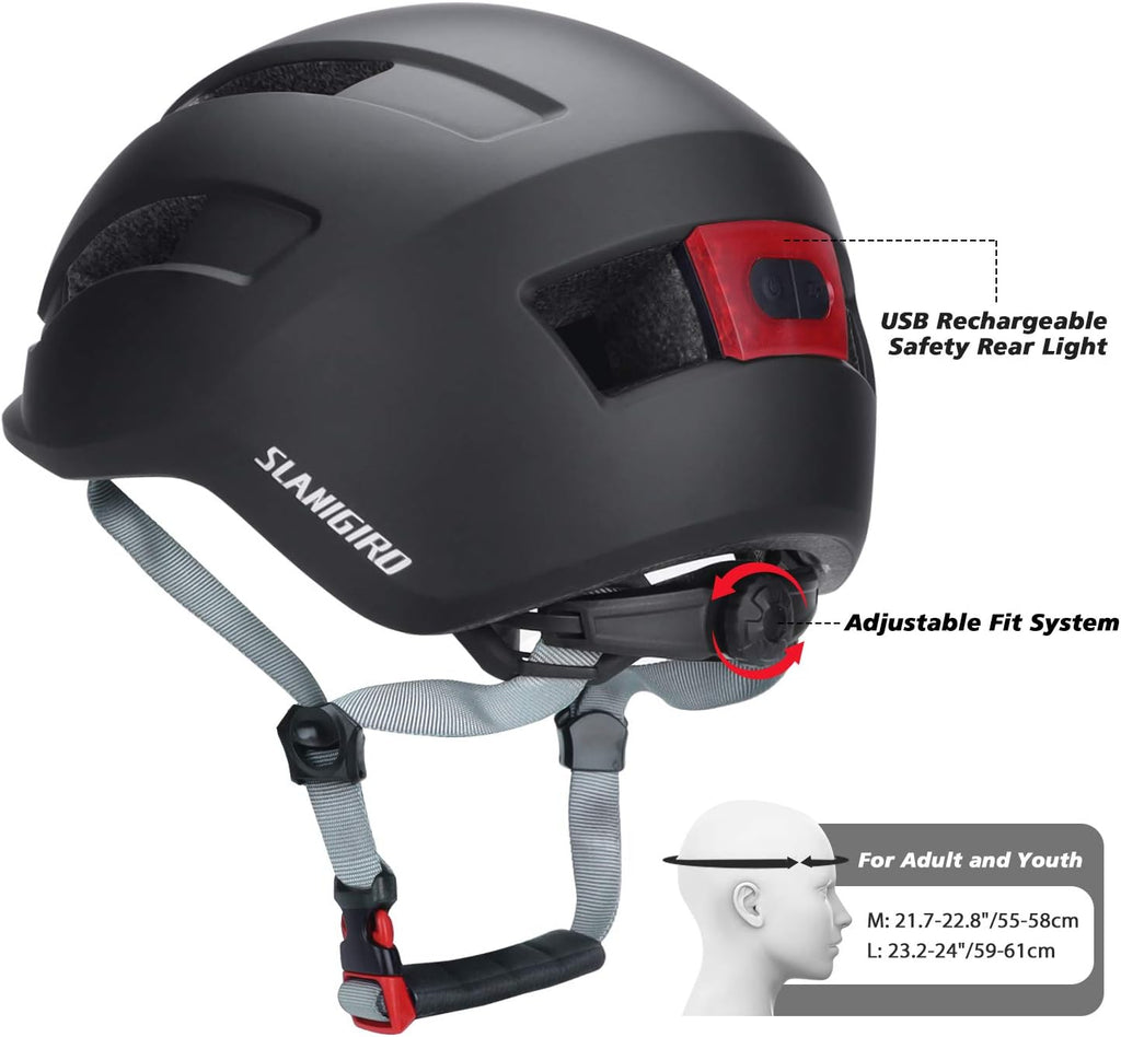 Skiennix Adult Urban Bike Helmet - Adjustable Fit System & Integrated Taillight for Safety