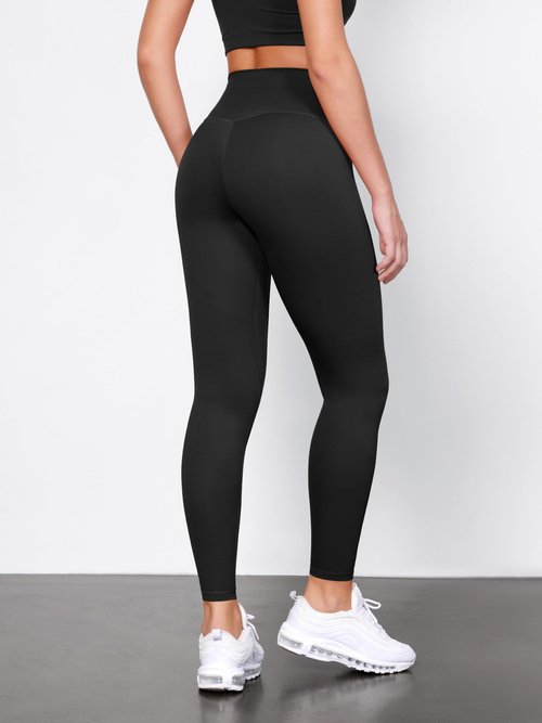 ODODOS Tummy Control Full Length Compression Leggings with Inner Pocket for Women, 28" High Waist Workout Running Yoga Pants, Black, Large