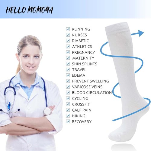Momoya Compression Socks - Knee High Circulation Support for Men & Women | 8 Pairs for Nurses, Running & Travel