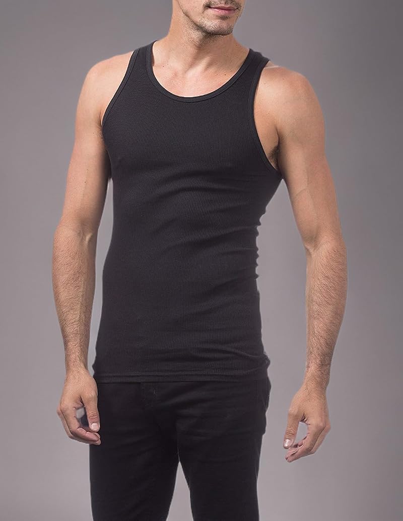Pro Club Men's Premium Ringspun A-Shirt Tank Top – 3 Pack, Black, XL