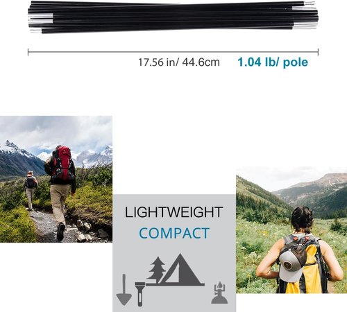 Aluminum Tent Poles by 7001 T6 - Pre-Assembled Black Replacement Rod for Camping