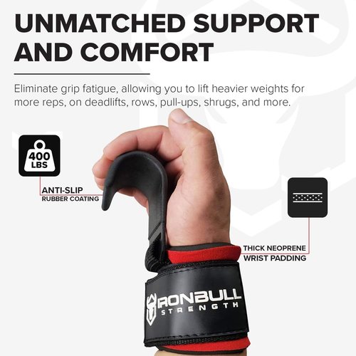 Iron Bull Strength Weight Lifting Hooks - Heavy Duty Deadlift Straps with Thick Padding | Durable Wrist Support