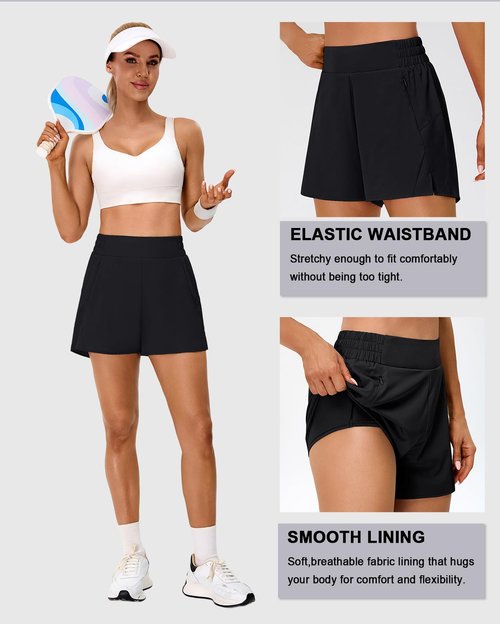 BMJL Womens 2.5" Athletic Running Shorts Gym Workout High Waisted Short with Zipper Pockets(L,Black)