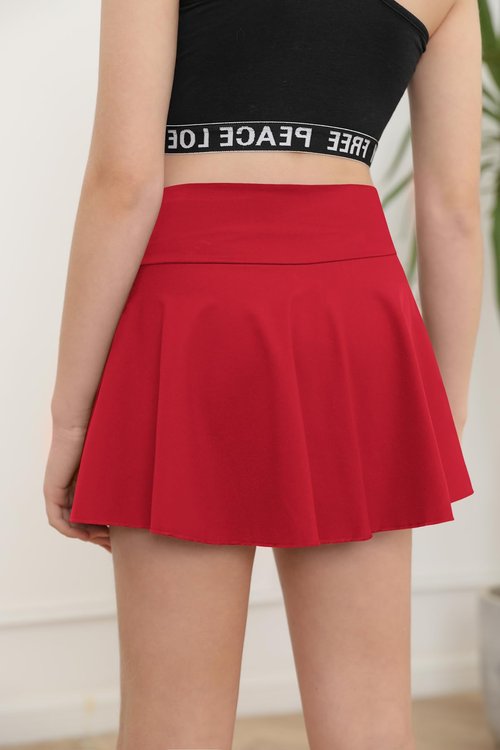 rrhss Gilrs Pleated Tennis Skirt with Pockets Kids V Crossover High Waisted Golf Skorts with Lining Shorts Red