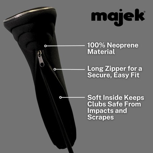 Black Golf Zipper Head Covers Driver 1 3 5 7 Fairway Woods Headcovers Metal Neoprene Traditional Plain Protective Covers Fits All Fairway Clubs and Drivers up to 460cc for Golfing Buddies