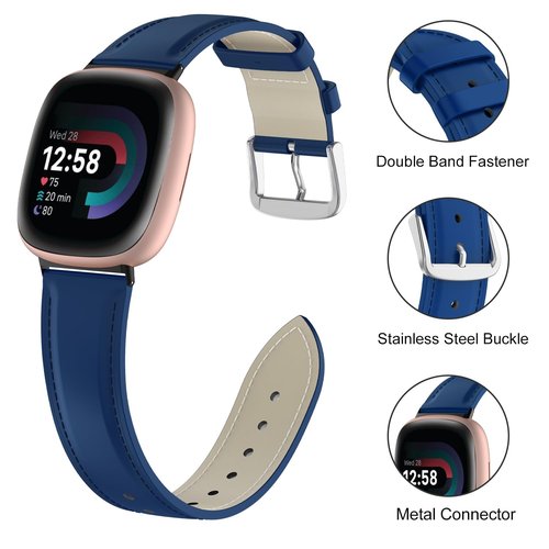 Lzwldan 2 Pack Leather Bands Compatible With Fitbit Sense/Versa 3/4 - Soft Genuine Leather Replacement Wristband for Men and Women