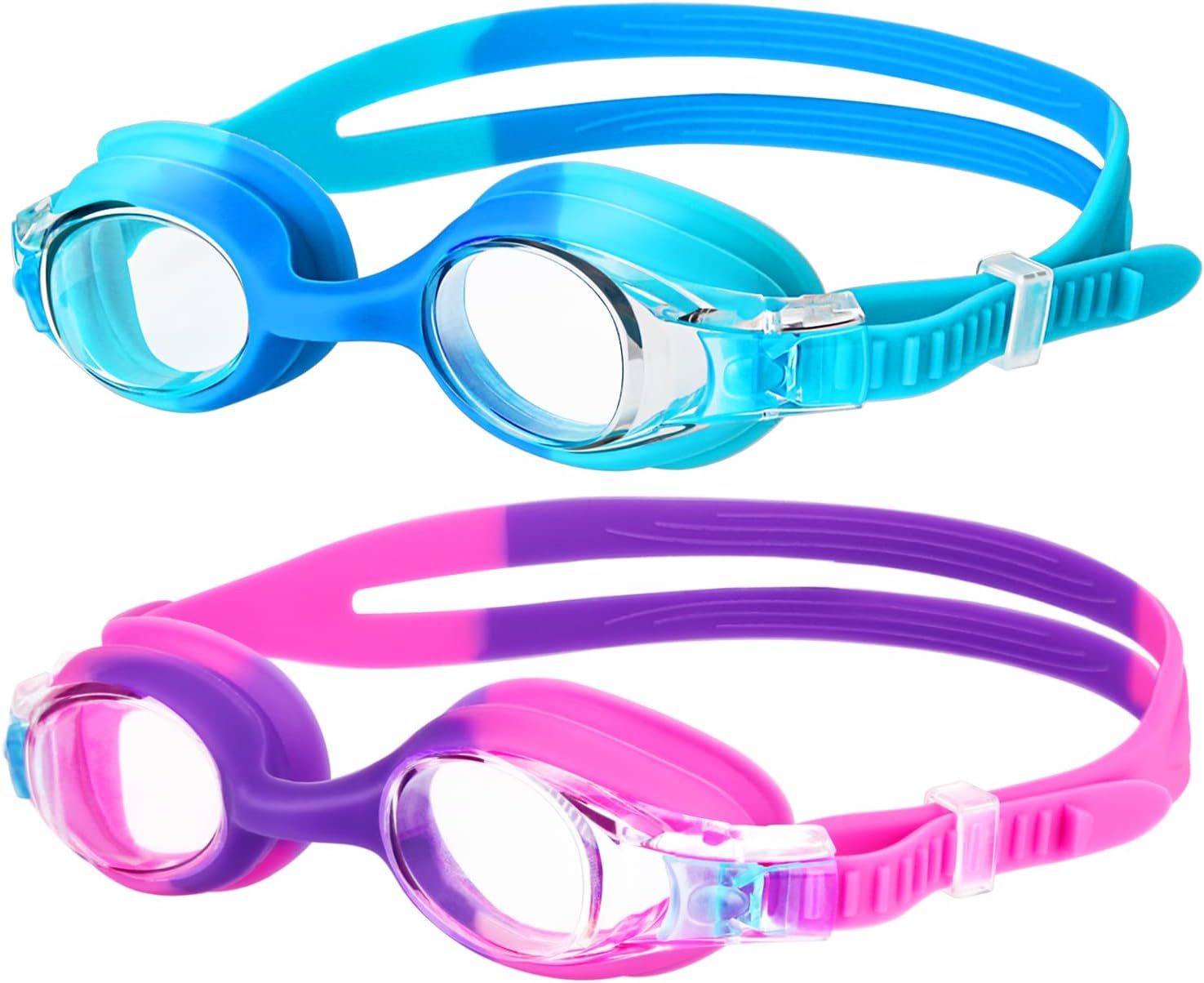 Starweh Kids Swim Goggles - Anti-Fog, No Leak Design for Ages 6-14 | Soft Silicone, Wide View - Blue, Purple & Pink (2 Pack)