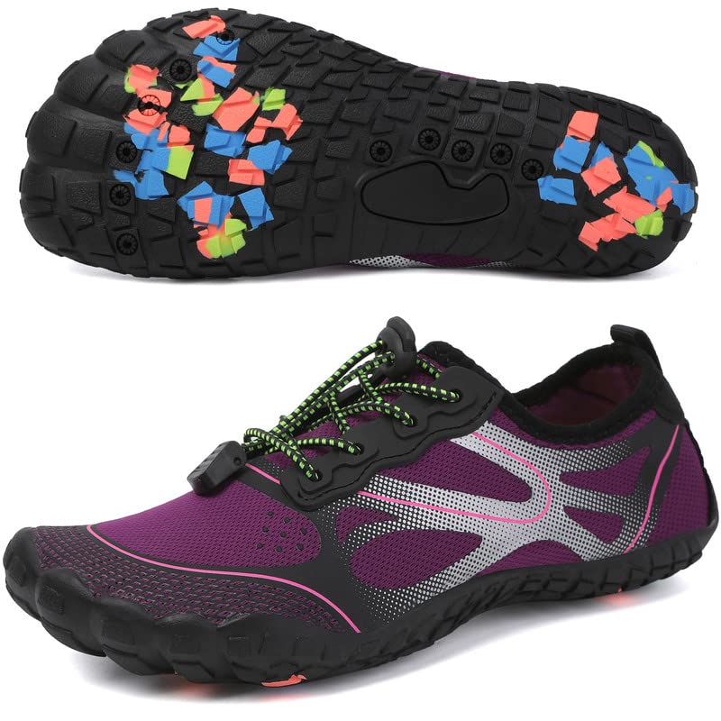 Water Shoes for Men and Women Quick Dry Aqua Barefoot Shoes - 7.5 Women / 6.5 Men, Purple