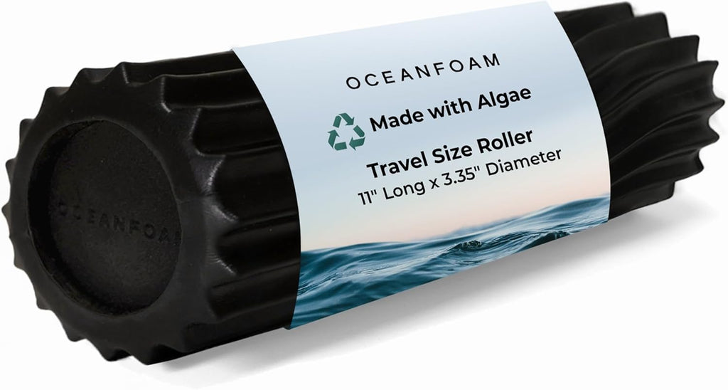 Oceanfoam Ripple Foam Roller - Firm Mini Travel Roller for Deep Tissue Massage | 11" x 3.35" - High Density, Ergonomic Design (Black)