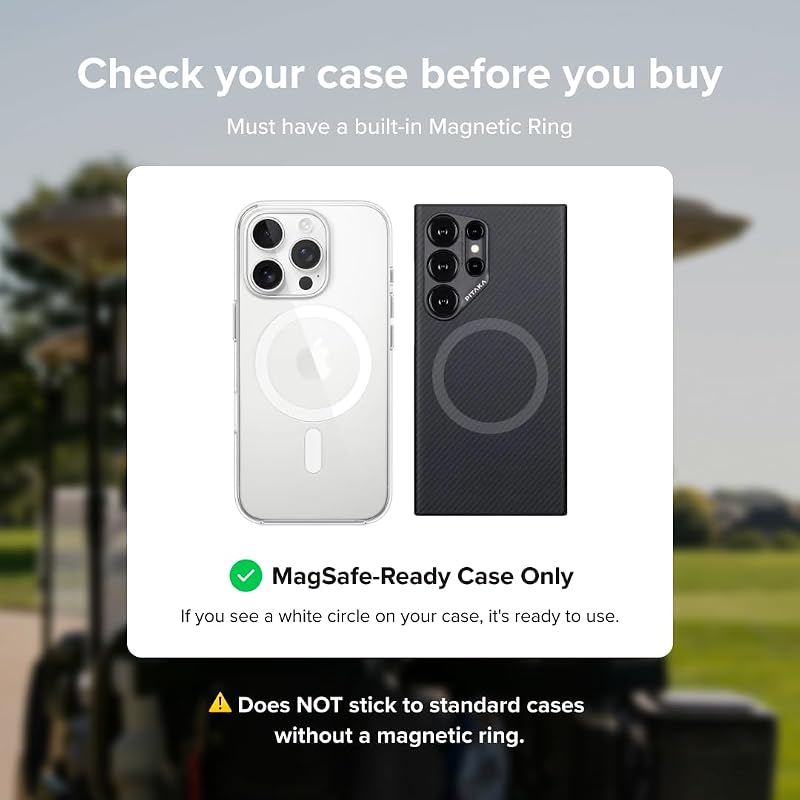 Luna's V2.6 Magnetic Golf Cart Phone Holder & Mount - MagSafe Compatible, Black