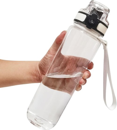 Clear Plastic Water Bottle - 32oz Leak Proof Chug Lid | Reusable Flip Top for Gym, Office, School