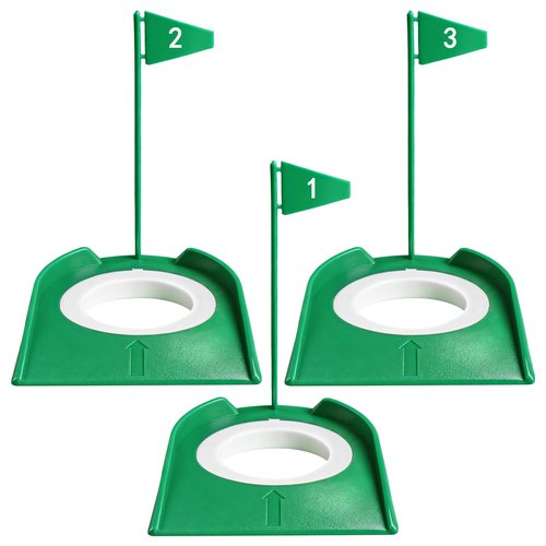 FINGER TEN Golf Putting Cup with Numbered Flag Design 3 Pack, Durable Plastic Practice Cups Golf Training Aids, Lightweight Easy to Carry for Office Backyard Indoor Outdoor (Green-3 Pack)