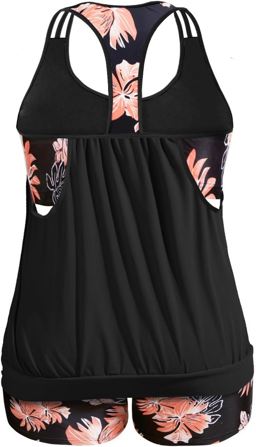 Holipick Plus Size Tankini Swimsuit - Tummy Control Blouson Top with Shorts | Stylish & Comfortable