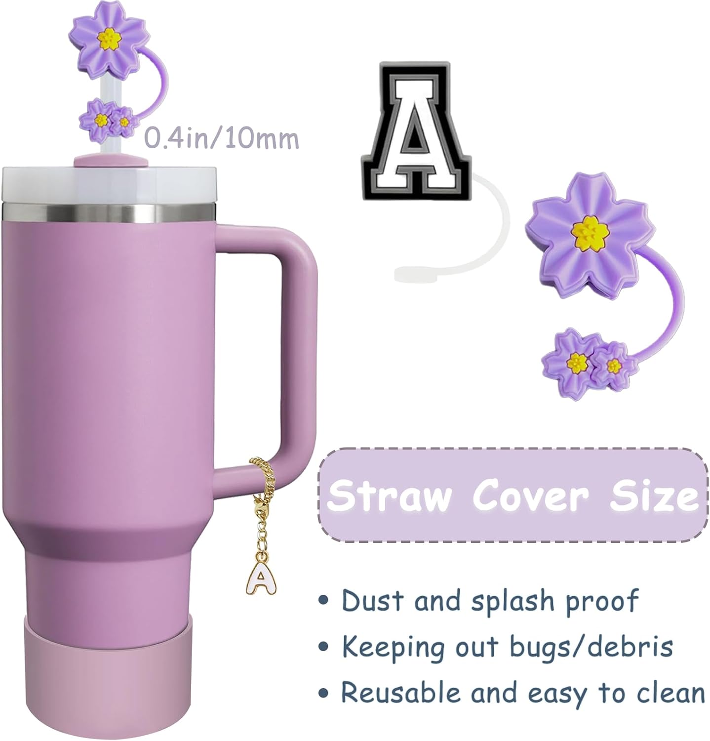Stanley Cup Accessories Set - 2 Straw Covers, Spill-Proof Stopper & Handle Charm for 40/30 Oz Tumblers