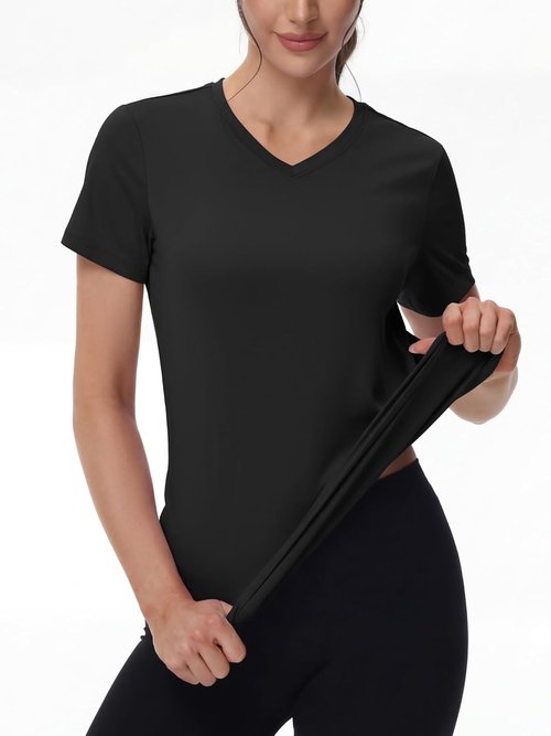 MAGCOMSEN Women's Athletic V-Neck T-Shirt - Quick Dry, UPF 50+ Moisture-Wicking Gym Top