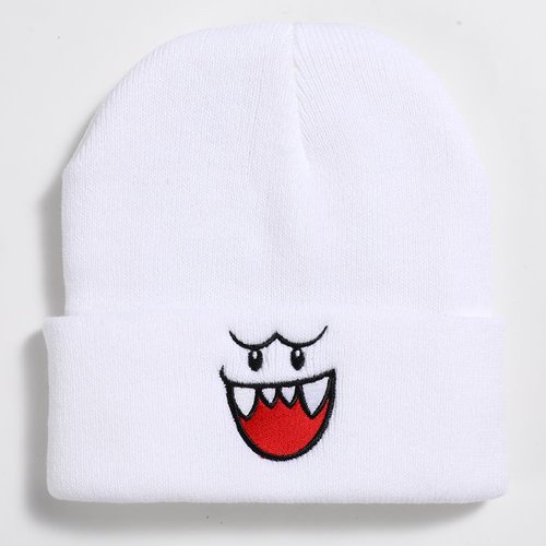 Anime Beanie Knit Hats, Winter Soft Headwear Funny Hat for Men Women Unisex (US, Alpha, One Size, White)