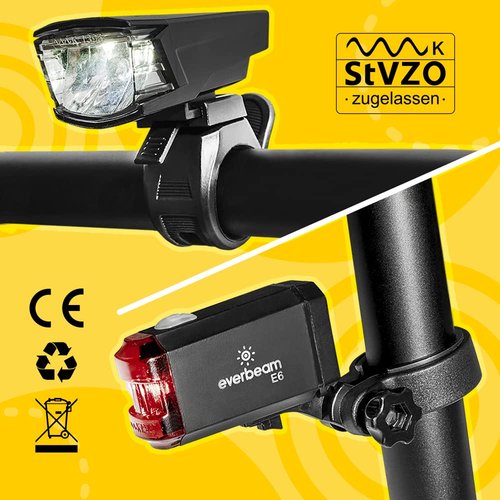 Everbeam USB Rechargeable Bike Lights for Night Riding, Exercise, Safety - Headlight, Taillight, LED Bike Light Set - Easy Attach Weather Resistant Bicycle Lights