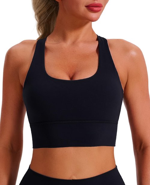 BONSHAPE Criss Cross Sports Bra for Women – Padded, Stretchy, Breathable Yoga Bra, High Support for Gym and Everyday Wear Black