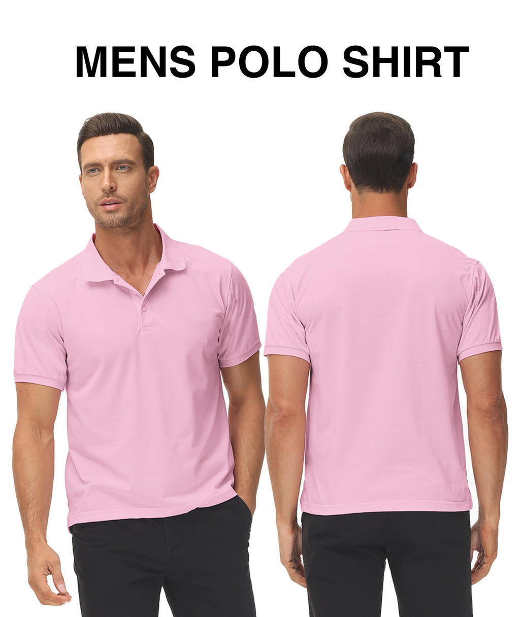 ZITY Mens Golf Shirt Short Sleeve Sport Moisture Wicking Performance Print Golf Polo Shirts for Men Collared Casual T-Shirt Pin Large Pink