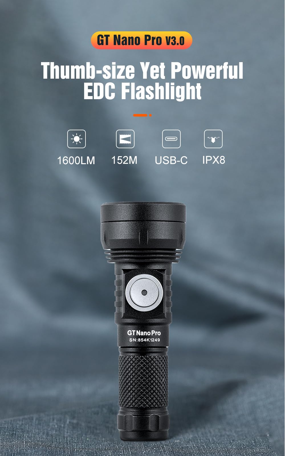 LUMINTOP GT Nano Pro Keychain Flashlight 1600 Lumens Mini Flashlight 152 Meters Beam Distance, Rechargeable Battery (Black)