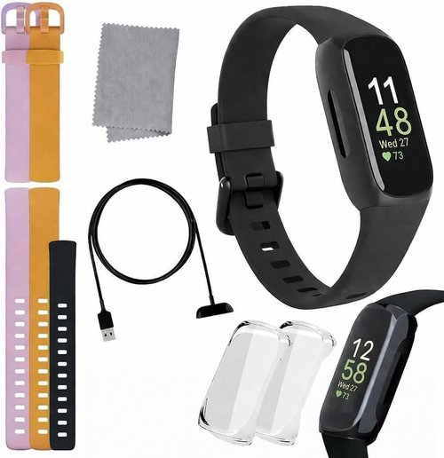 Fitbit Inspire 3 Health & Fitness Tracker Bundle - Stress Management, Sleep Tracking & 2 Silicone Bands