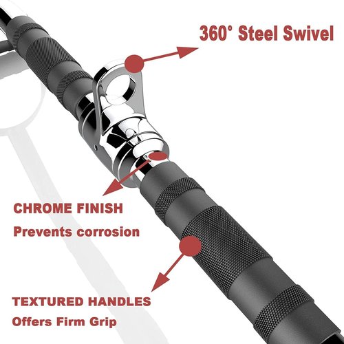 LAT Bar Cable Attachment - Deluxe Heavy Duty Curl Bar with Rubber Handgrips for Home Gym