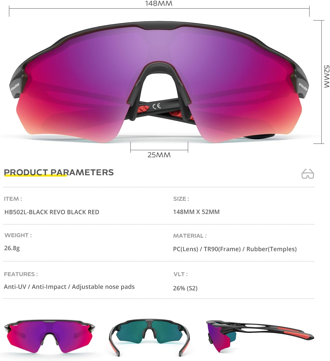 Skiennix Cycling Glasses - TR90 Unbreakable Frame with Polarized Anti-UV400 Lenses