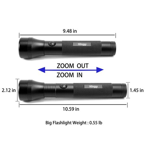 Hilngav Heavy Duty 2-Cell D Battery LED Big Flashlights, Zoomable Single Mode Aluminum Alloy Torch Flashlight, Rugged Metal Flashlight for Outdoor Adventures Emergency Hiking Camping Caving (1 Pack)
