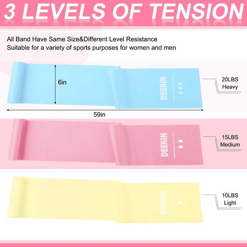 DEEKIN 10 Pcs Resistance Bands Professional Exercise Elastic Bands Latex-Free Yoga Starter Set for Pilates, Physical Therapy, Strength Training, Yoga, Working Out for Women Home Gym(Pink,15 Lbs)