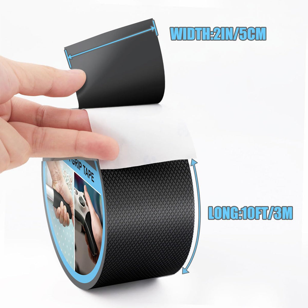 Rubber Grip Tape - Ultra-Thin Anti-Slip Waterproof Adhesive Cushion Pad | Black, 2In x 10Ft