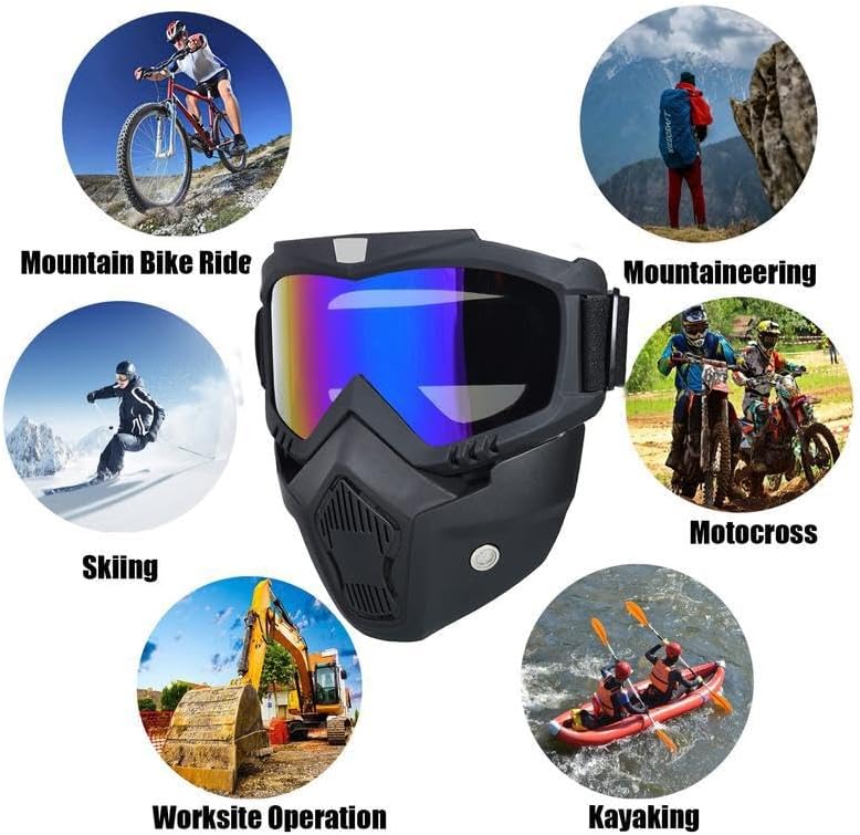 Skiennix Motorcycle Helmet Goggles - Windproof, Dustproof, UV Protection | 2 Set with Removable Face Mask