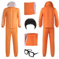 Gocos Adult Men Orange Tracksuit Uniform Sports Suit Zipper Jacket Top Sportswear with Glasses Wig (US, Alpha, 3X-Large, Regular, Regular, style3)