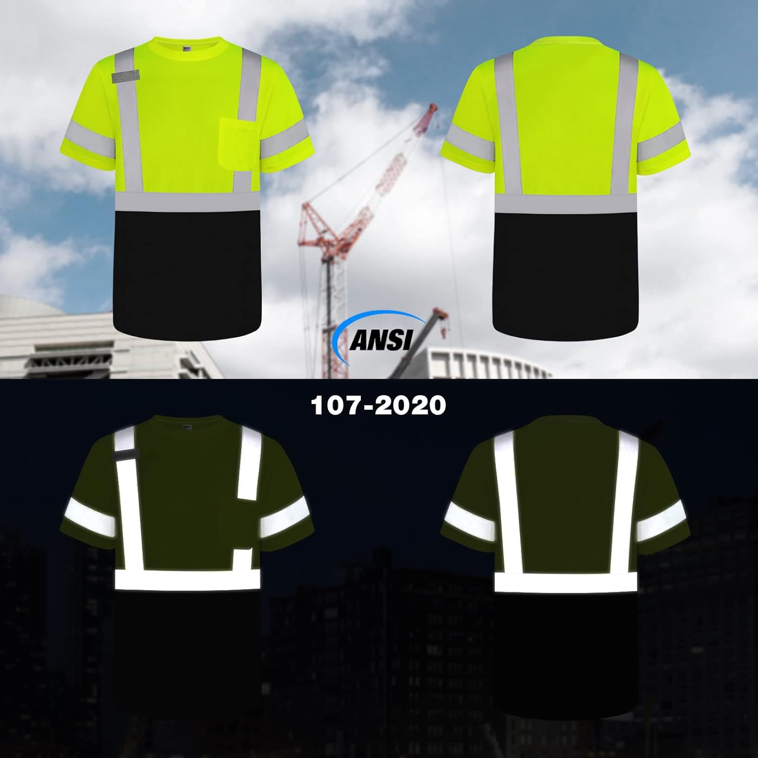 TCCFCCT High Visibility Shirt - Class 3 Reflective Safety Work Shirt for Men & Women | Short Sleeve, Durable DP-Yellow L