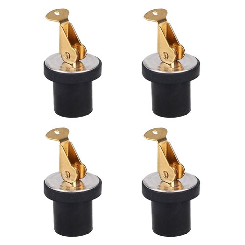 4pcs Boat Plugs 3/4in, Brass Boat Bait Well Drain Plug with Rubber Snap Lock for Yacht Kayak Fishing Bait Tank Livewell & Marine Applications