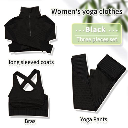 SINBRLAI Women's 3pcs Seamless Workout Outfits Sets, Yoga Sportswear Tracksuit Leggings and Stretch Sports Bra Fitness