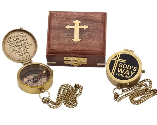 God’s Way Compass, Psalm 32:8, Solid Brass Directional Engraved Compass, Baptism Gifts for Boys Girls, First Communion, Christian Gifts for Men, First Confirmation Gifts for Boys Catholic Gifts